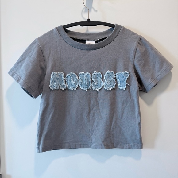 Moussy Women's Denim Letter Gray T-shirt Size Small - Picture 1 of 5